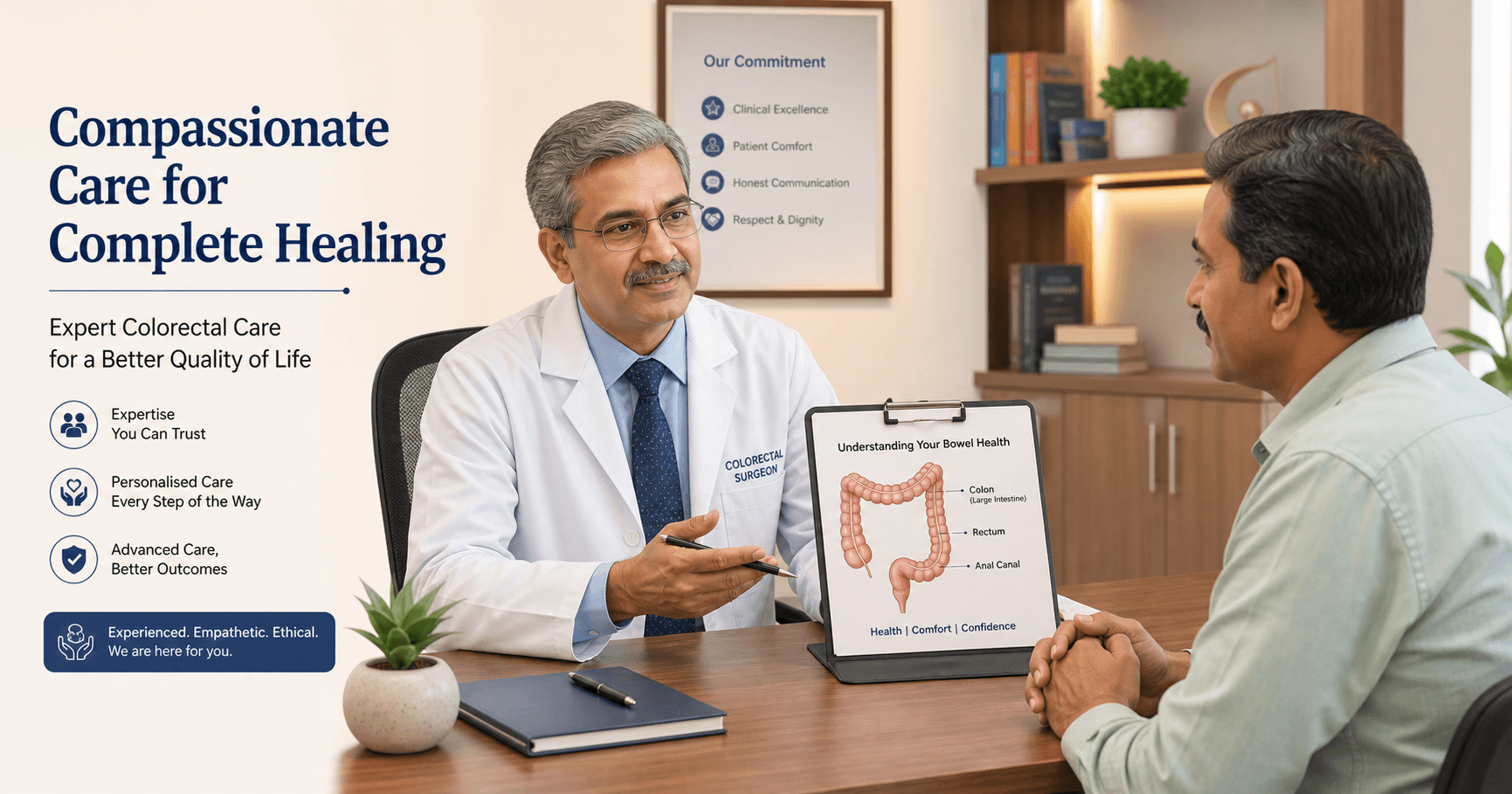 Patient discussing piles fissure and fistula warning signs with a surgeon in Bhopal